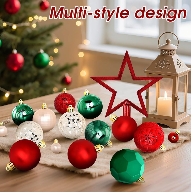 TranquilBliss 50 Pcs Christmas Ornaments Set with Strings, Christmas Ball Ornaments Set with Hanging Strings, Shatterproof Christmas Decorations Ornaments for Xmas Tree (Red and Green) - Image 5